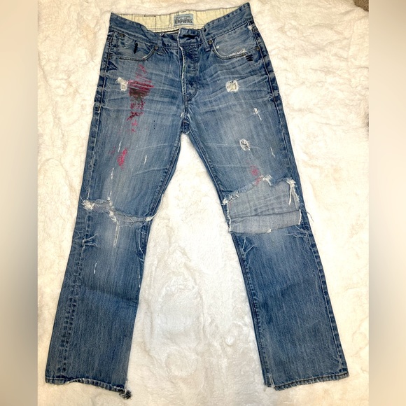 ⚡️Rad Thrashed Vintage Y2K Distressed Paint Boyfriend Fit Aeropostale Blue Jeans - Picture 1 of 13